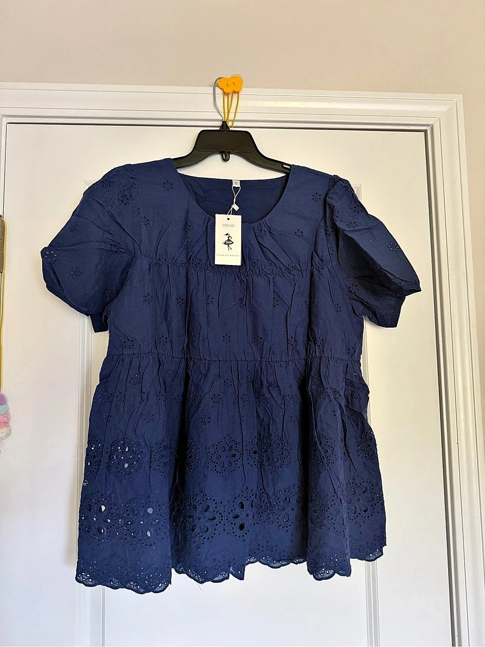 Cocoon Mini Eyelet Dress in Blue Size Small NWT